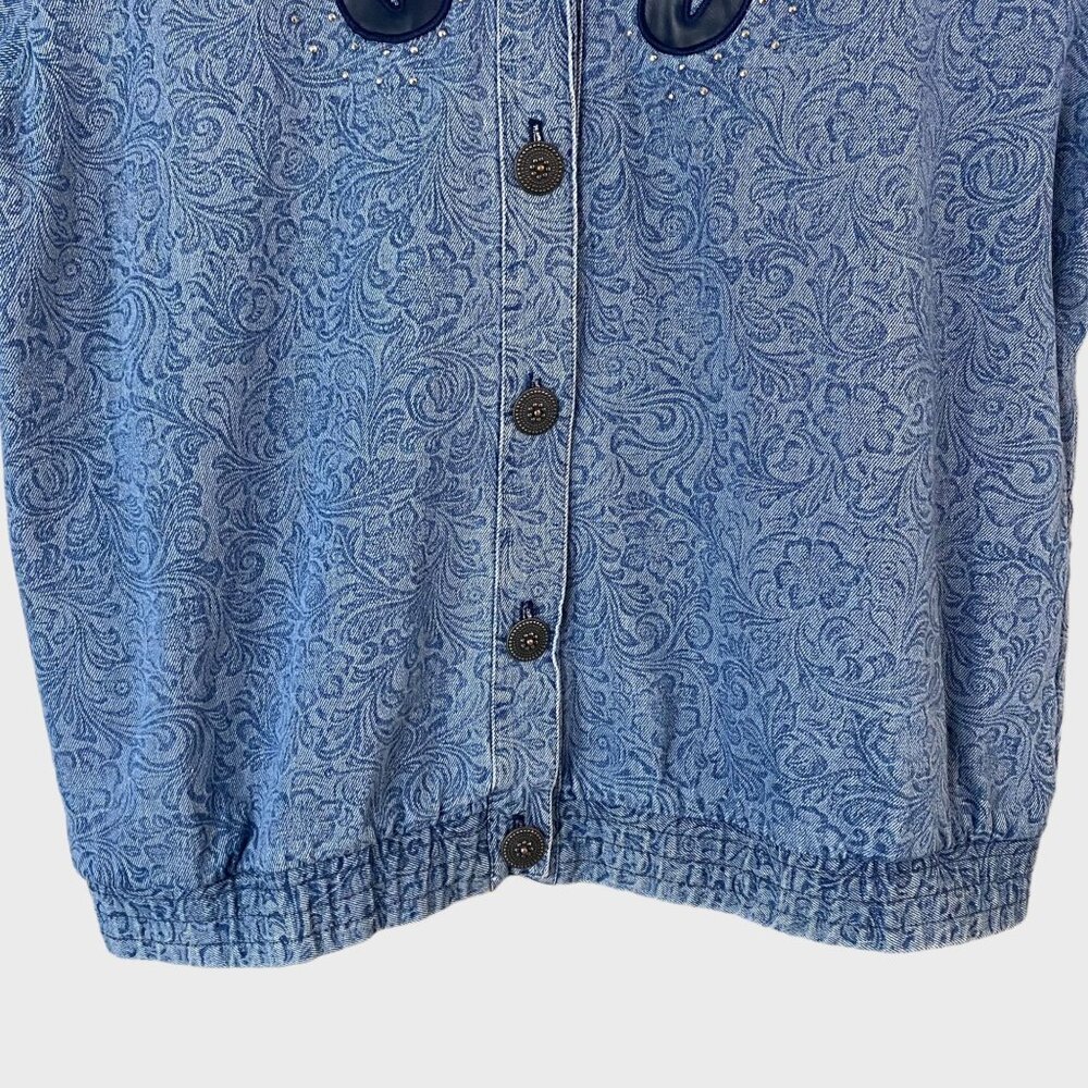 Vintage Saint Germain Blue Floral Motif Western Denim Jacket Women's Size Large - Picture 7 of 13